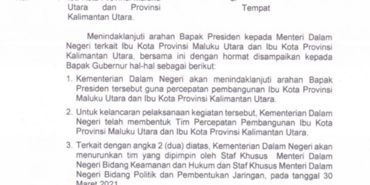 Surat Mendagri kepada Gubernur Malut
