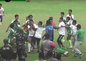 Aksi Baku Pukul Pada Laga Final Liga 3 PSSI Maluku Utara