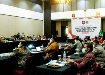 Rapat Koordinasi Strategi Percepatan Vaksinasi Bersama Mendagri Tito Karnavian (Foto : Alfahd)