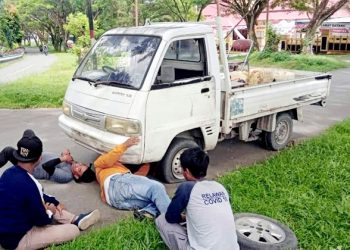 Mobil Operasional UPTD Malaria Center Halsel yang Nyaris Terbakar Akibat kosrleting