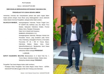 Kuasa Hukum Babang Joisangdji bersama bukti putusan PTUN Ambon