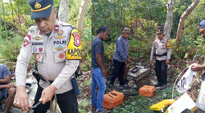 Kapolsek Patani, Ipda, Mustakim Puasa Bersama Karyawan Telkomsel Lakukan Pengecekan Kabel Jaringan Telkomsel yang terputus